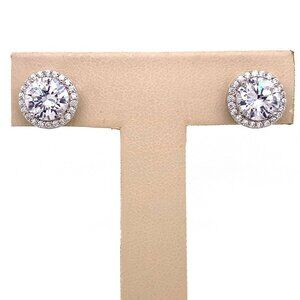 Designer Sterling Silver Cubic Zirconia Halo Stud Pierced Back Earrings! 59
